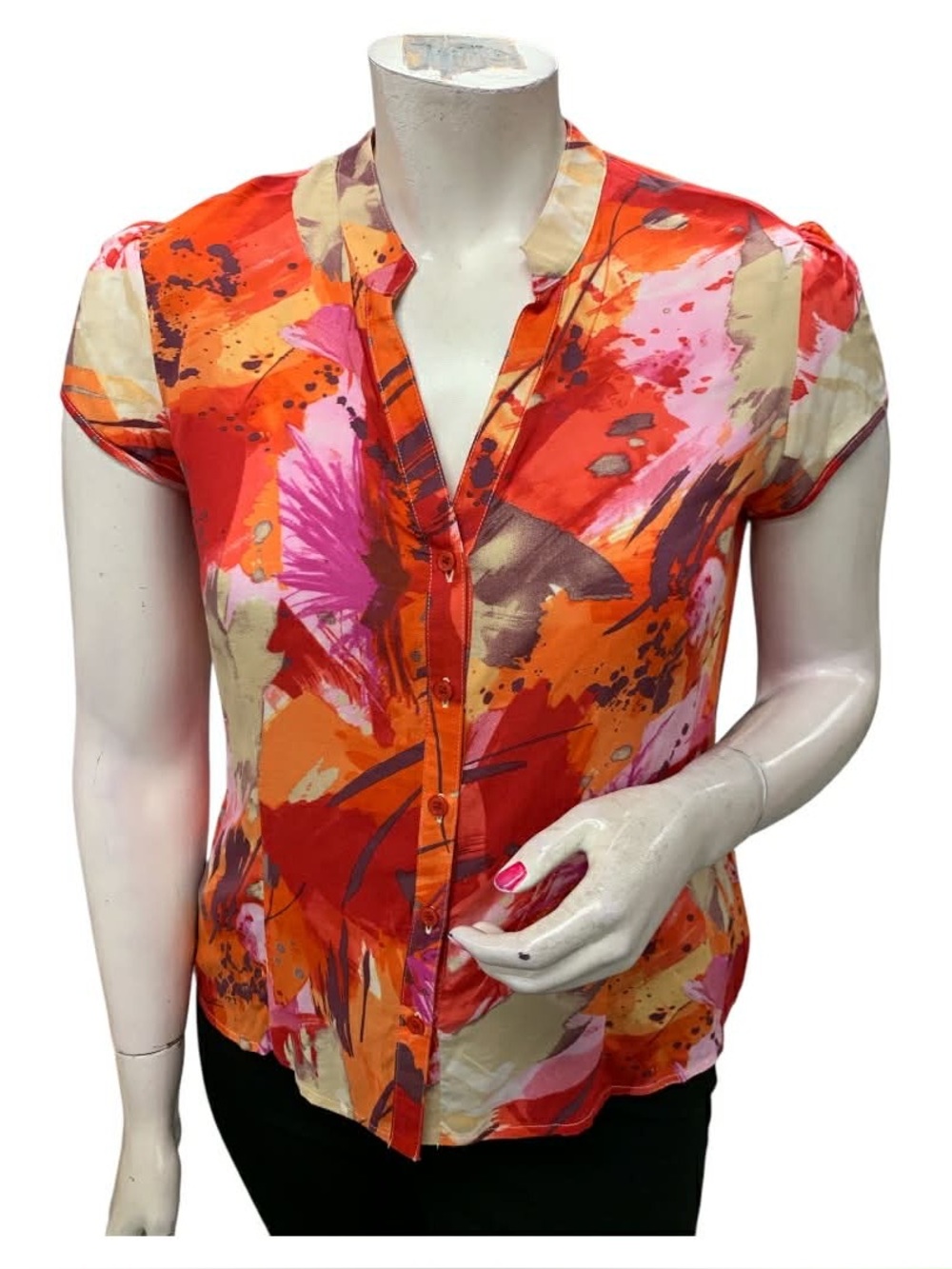 Conrad Women’s Vibrant Orange Floral Button-Front Blouse S12
